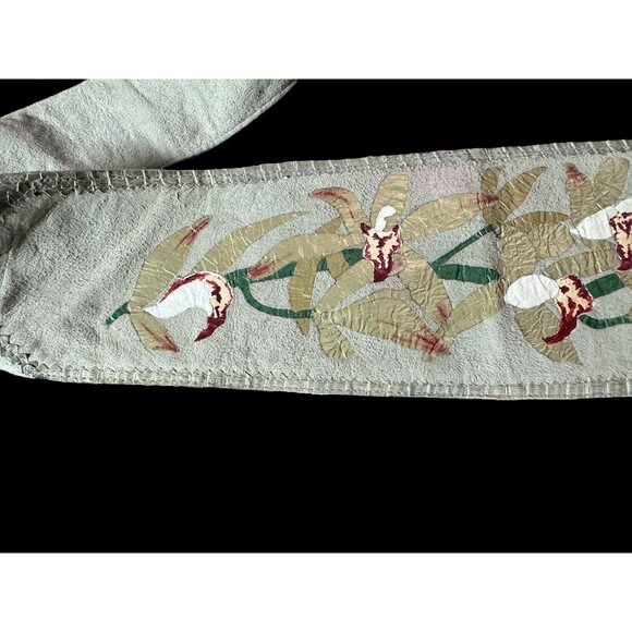 Vintage Hand Painted Orchids Saude Leather Tie Belt 70s - Picture 3 of 8